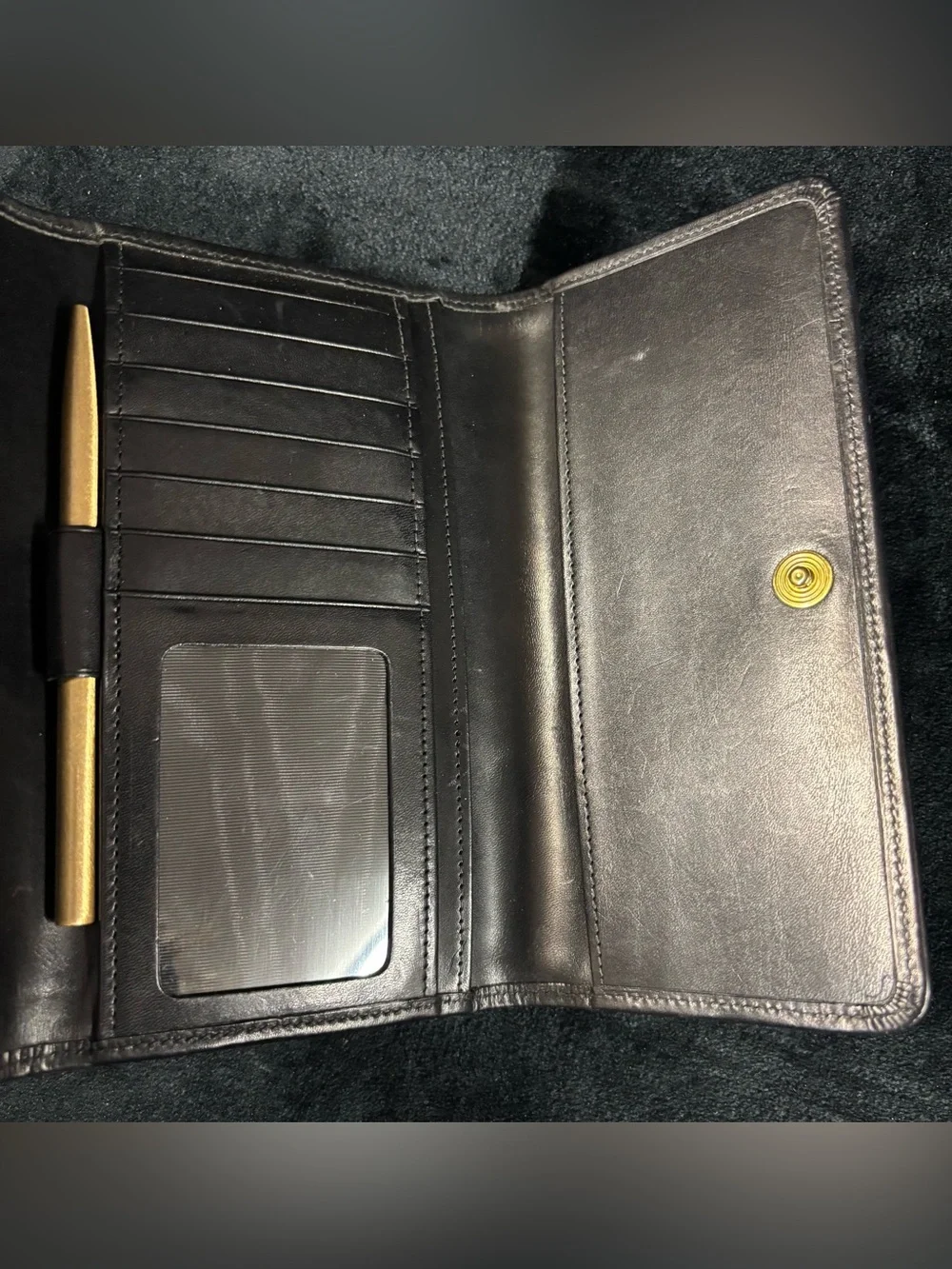 Vintage Dooney & Bourke Black All Weather Leather Wallet Gold Pen
